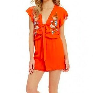 Gianni Bini Red Floral Embroidered Romper | size M